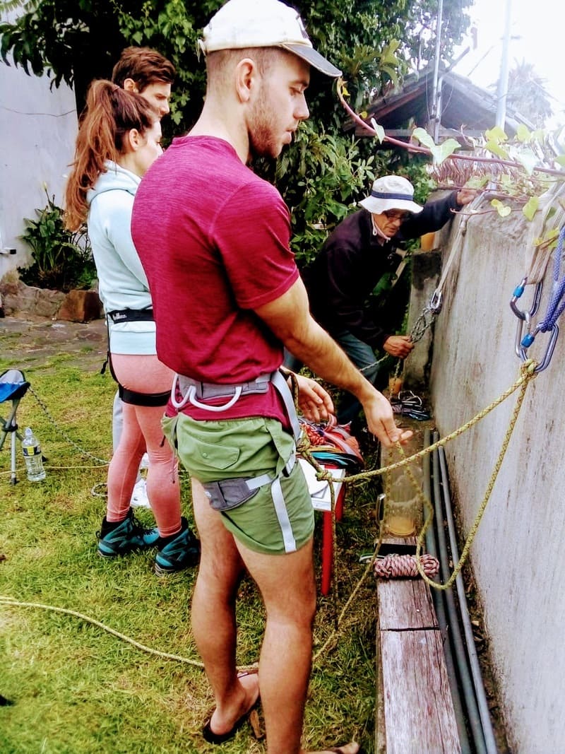 Students learning rope skills during glacier training in Ecuador